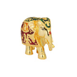 Royal Elephant Sculpture - 24K Gold Plated with Intricate Red & Green Accents (4.5 Inch)