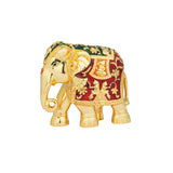 Royal Elephant Sculpture - 24K Gold Plated with Intricate Red & Green Accents (4.5 Inch)