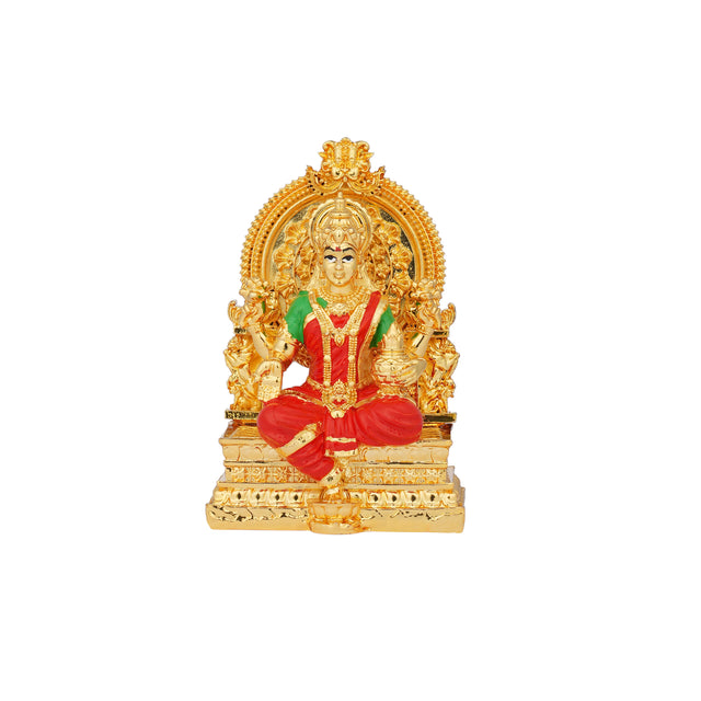 Divine Goddess Lakshmi Idol - 24K Gold Plated with Red & Green Attire