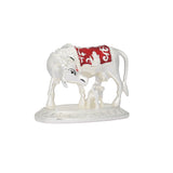 Kamdhenu Cow and Calf Sculpture - 999 Pure Silver Plated with Red Accents (3.5 Inch)