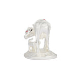 Kamdhenu Cow and Calf Sculpture - 999 Pure Silver Plated with Red Accents (3.5 Inch)