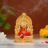 Divine Goddess Lakshmi Idol - 24K Gold Plated with Red & Green Attire