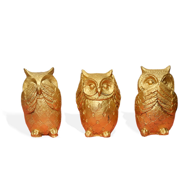 Golden Three Wise Owls Figurine Set