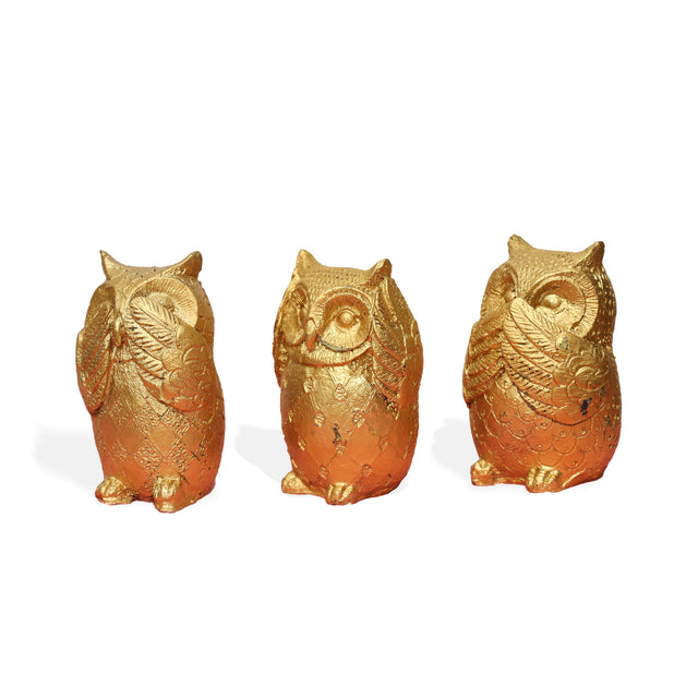 Golden Three Wise Owls Figurine Set