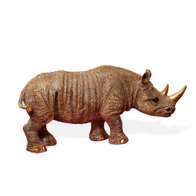 Realistic Rhino Figurine with Gold-Tone Horns