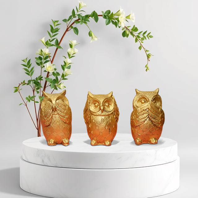 Golden Three Wise Owls Figurine Set