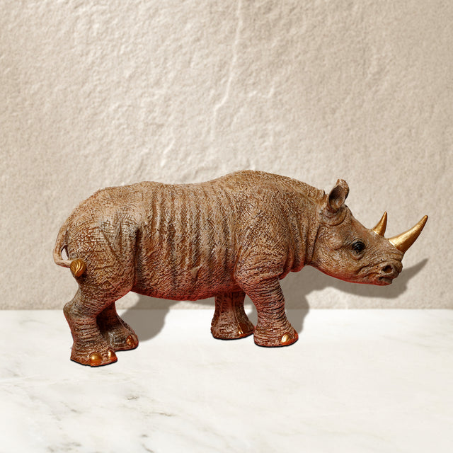 Realistic Rhino Figurine with Gold-Tone Horns