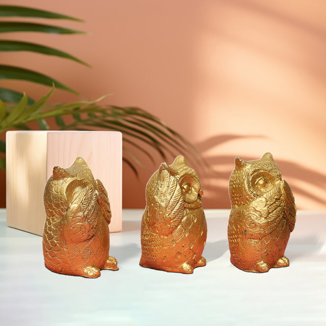 Golden Three Wise Owls Figurine Set