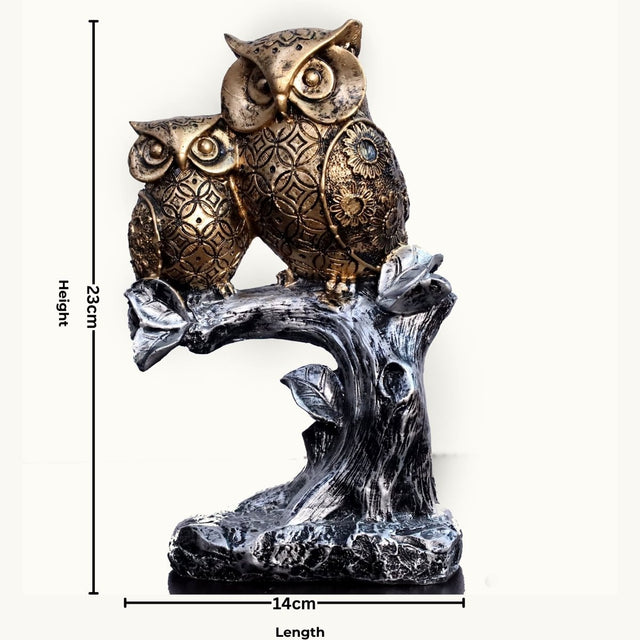 Dual Owl Figurine on Tree Branch - Decowiser