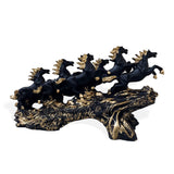 Eight Black Stallions with Golden Touch Sculpture