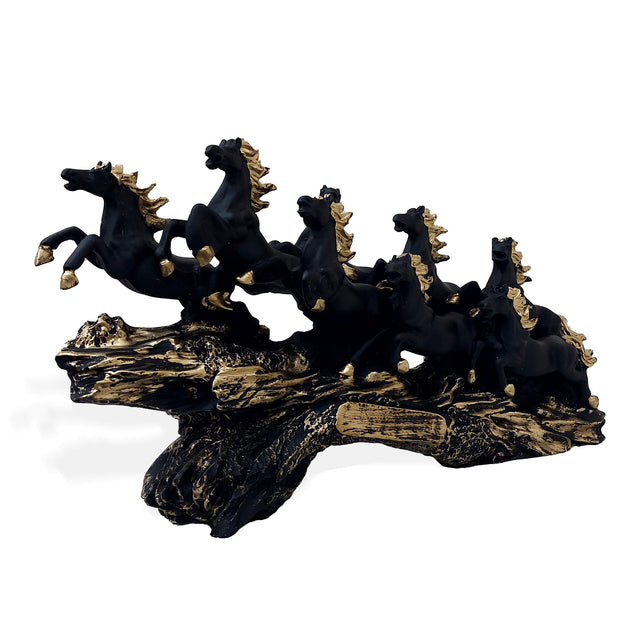 Eight Black Stallions with Golden Touch Sculpture