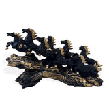 Eight Black Stallions with Golden Touch Sculpture