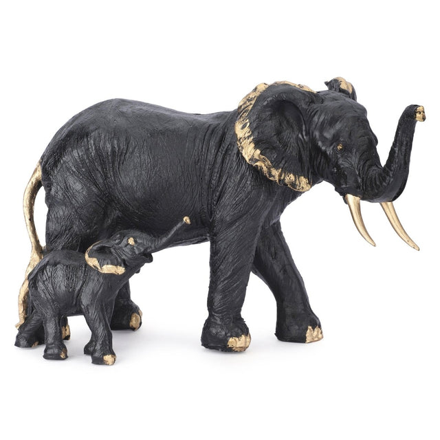 Black Elephant and Calf Sculpture - Decowiser