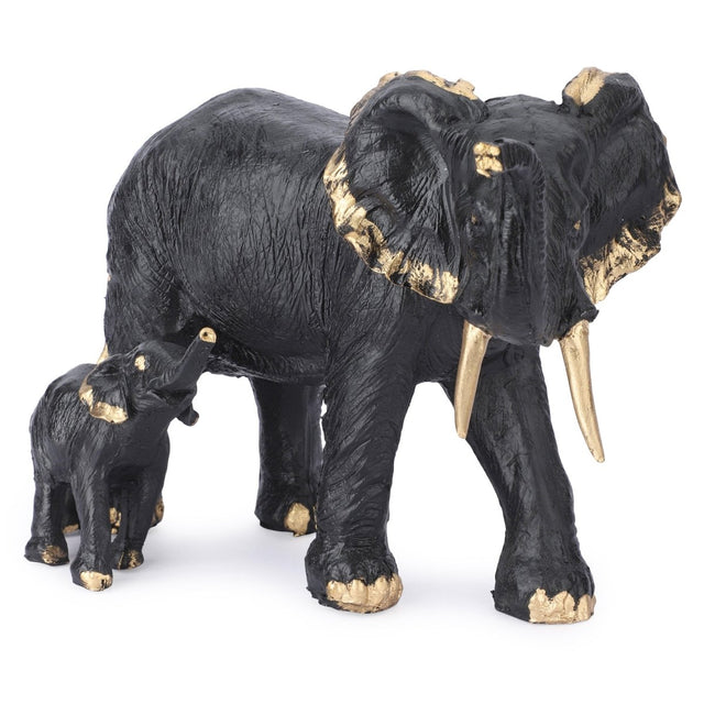 Black Elephant and Calf Sculpture - Decowiser