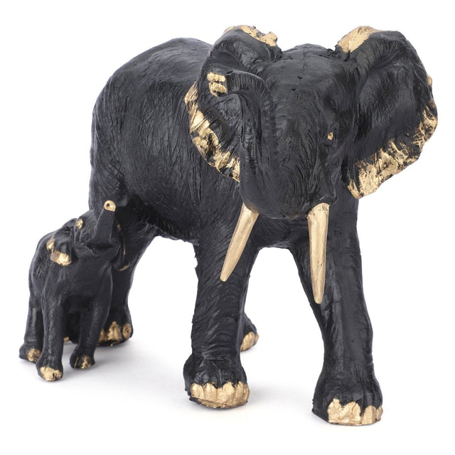 Black Elephant and Calf Sculpture - Decowiser