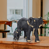 Black Elephant and Calf Sculpture - Decowiser