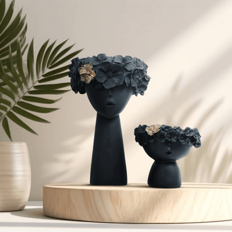 Black Floral Vase Pair - Decowiser