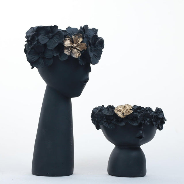 Black Floral Vase Pair - Decowiser