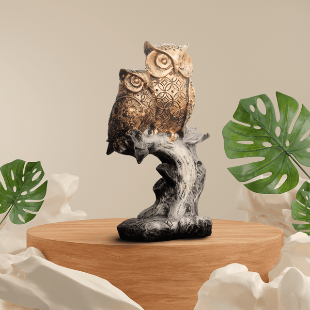 Dual Owl Figurine on Tree Branch - Decowiser