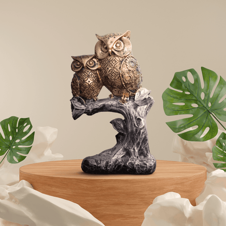 Dual Owl Figurine on Tree Branch - Decowiser