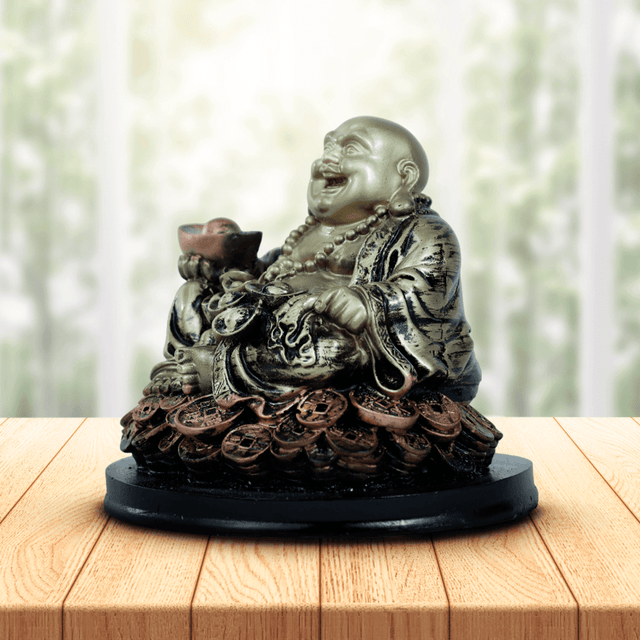 Golden Prosperity Laughing Buddha Statue with Ingots - Decowiser