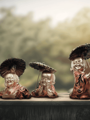 Joyful Monks with Umbrellas Figurine Set