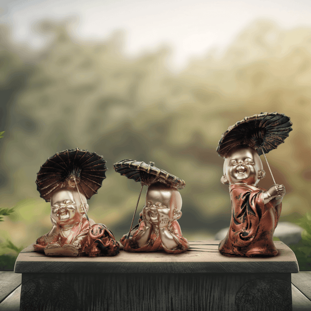 Joyful Monks with Umbrellas Figurine Set - Decowiser