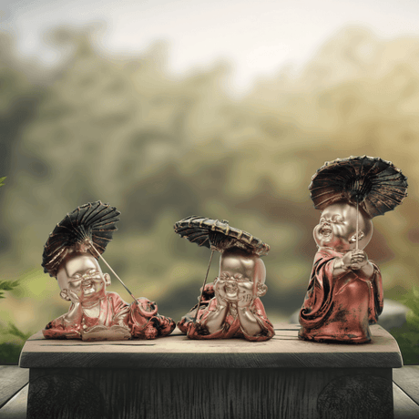 Joyful Monks with Umbrellas Figurine Set - Decowiser