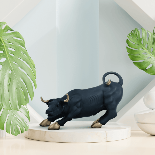 Matte Black Bull Statue with Golden Accents - Decowiser