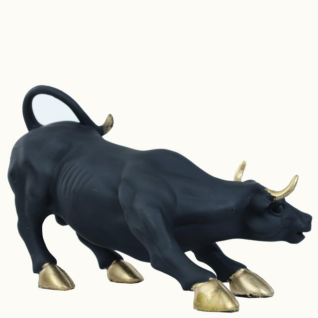 Matte Black Bull Statue with Golden Accents - Decowiser