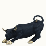 Matte Black Bull Statue with Golden Accents - Decowiser