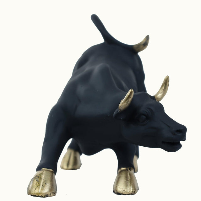 Matte Black Bull Statue with Golden Accents - Decowiser