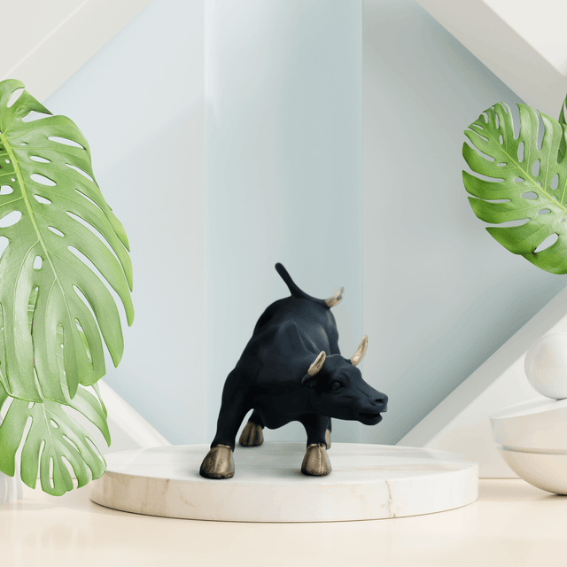 Matte Black Bull Statue with Golden Accents - Decowiser