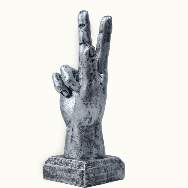 Silver Hand Sculpture with Victory Sign - Decowiser