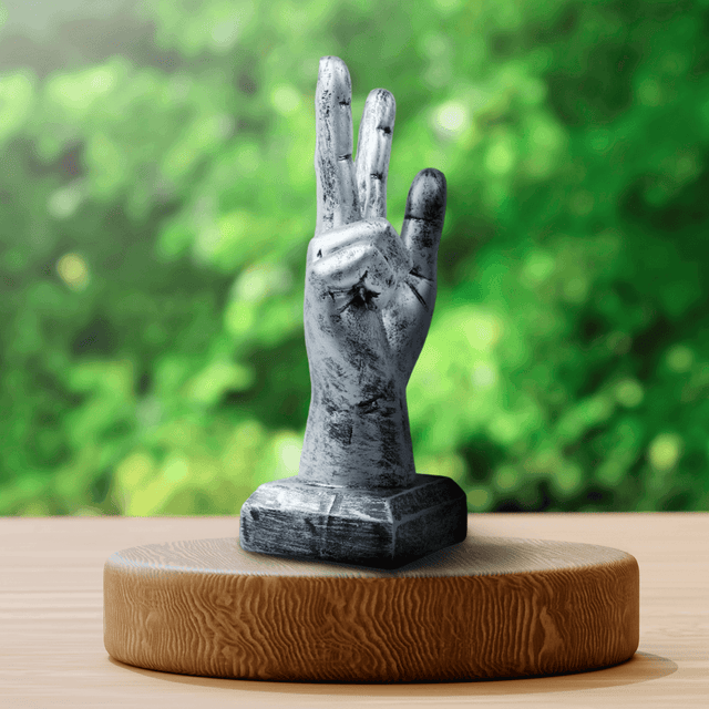 Silver Hand Sculpture with Victory Sign - Decowiser