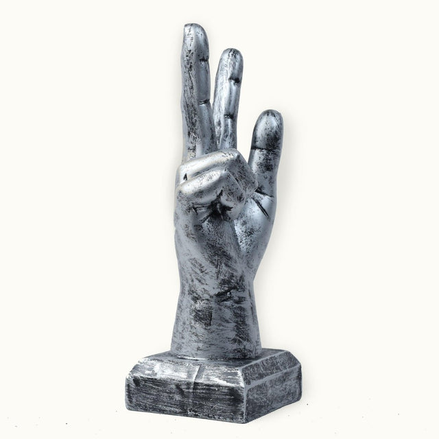 Silver Hand Sculpture with Victory Sign - Decowiser