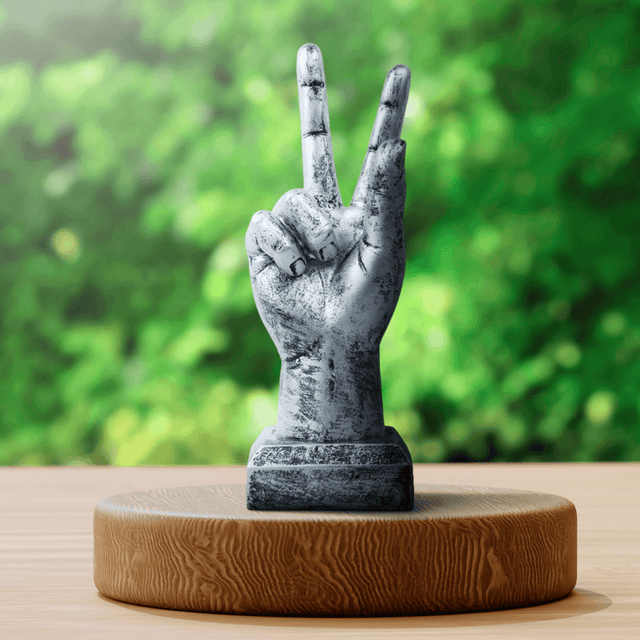 Silver Hand Sculpture with Victory Sign - Decowiser